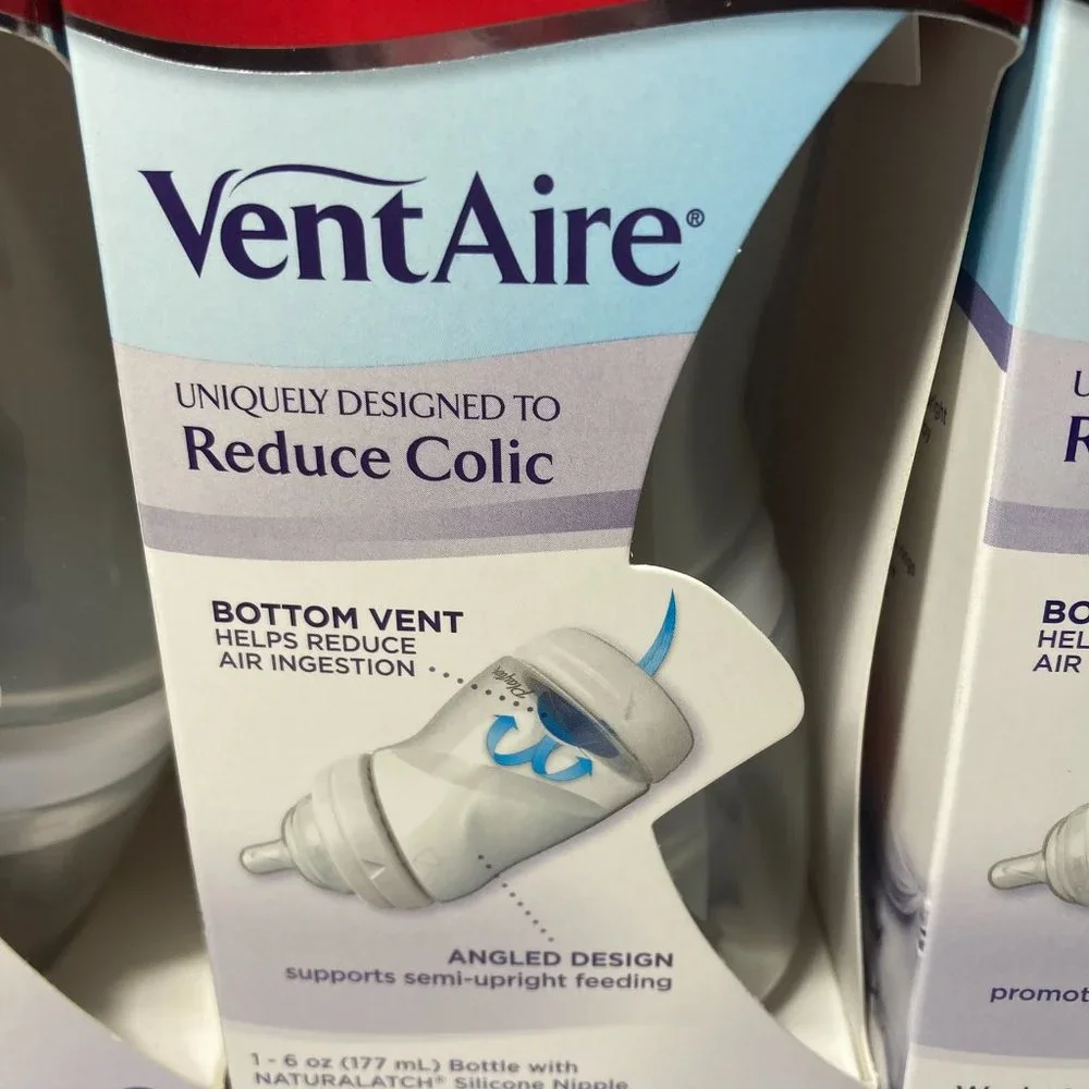 Playtex VentAire Bottom Vent 6oz Baby Bottle Naturalatch Silicone Nipple Angled